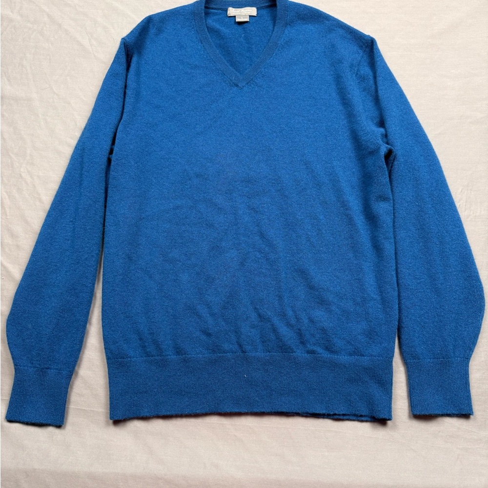 Daniel Cremieux Men's 100% Cashmere Blue V-Neck Sweater Pullover Size L